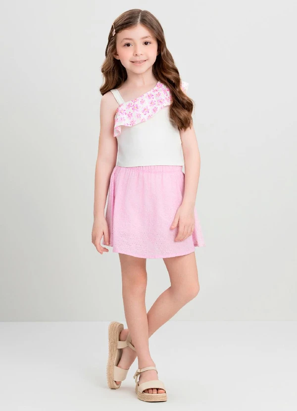 Quimby - Conjunto Blusa e Saia Infantil Quimby Branco
