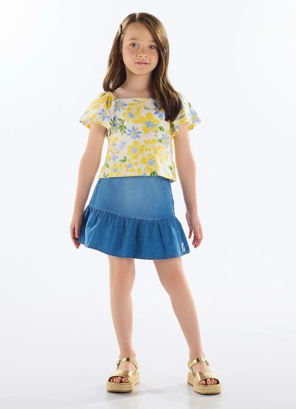 Quimby - Conjunto Blusa e Saia Jeans Menina Amarelo