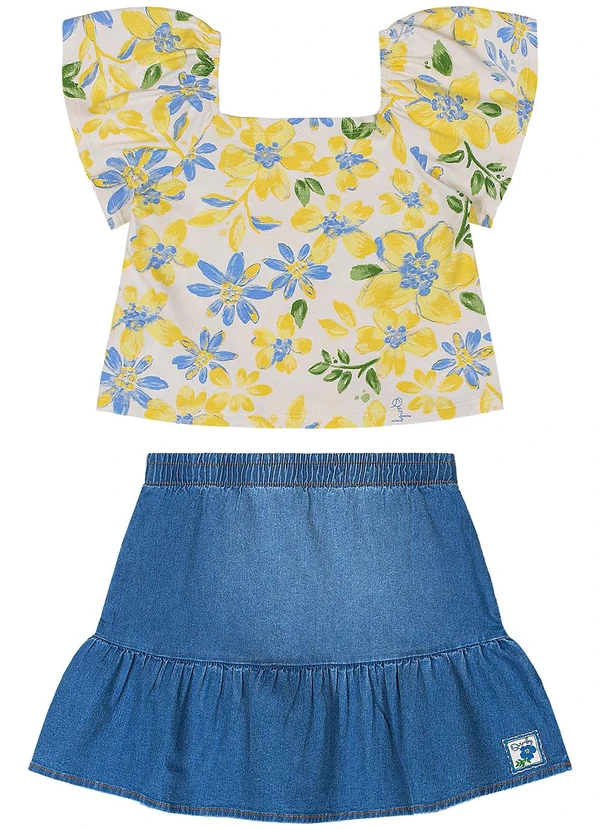 Quimby - Conjunto Blusa e Saia Jeans Menina Amarelo 2