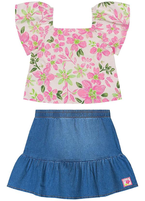 Quimby - Conjunto Blusa e Saia Jeans Menina Rosa 2