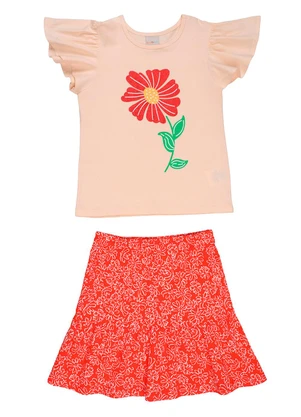 Tink Bink - Conjunto Blusa e Saia Meia Malha Rosa - TINK BINK