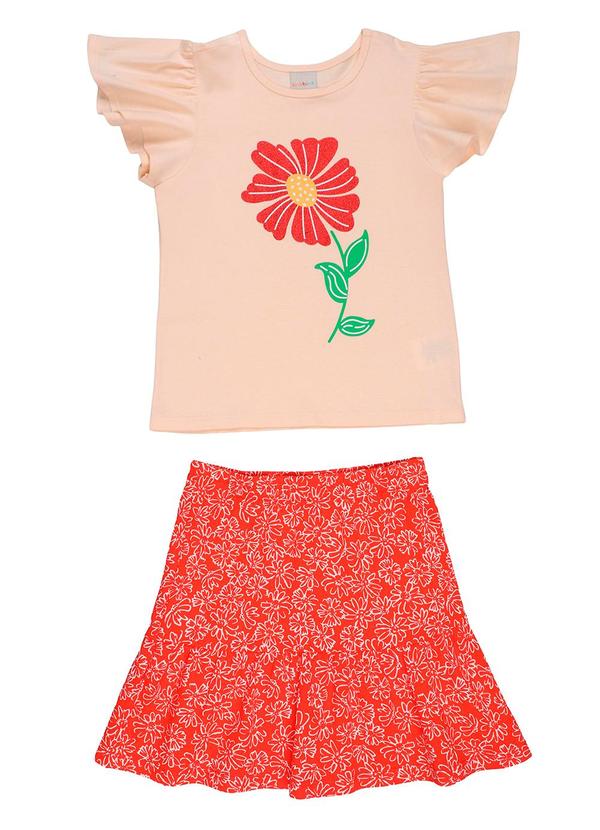 Tink Bink - Conjunto Blusa e Saia Meia Malha Rosa