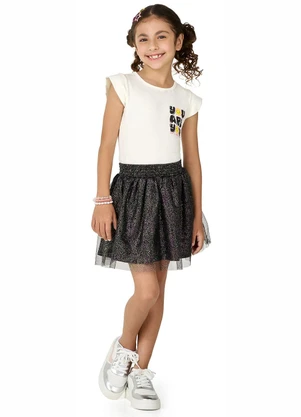 Marlan - Conjunto Blusa e Saia Menina com Tule Bege - MARLAN