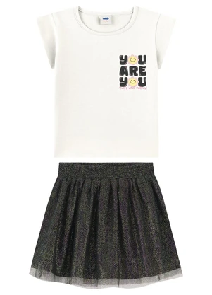 Marlan - Conjunto Blusa e Saia Menina com Tule Bege - MARLAN