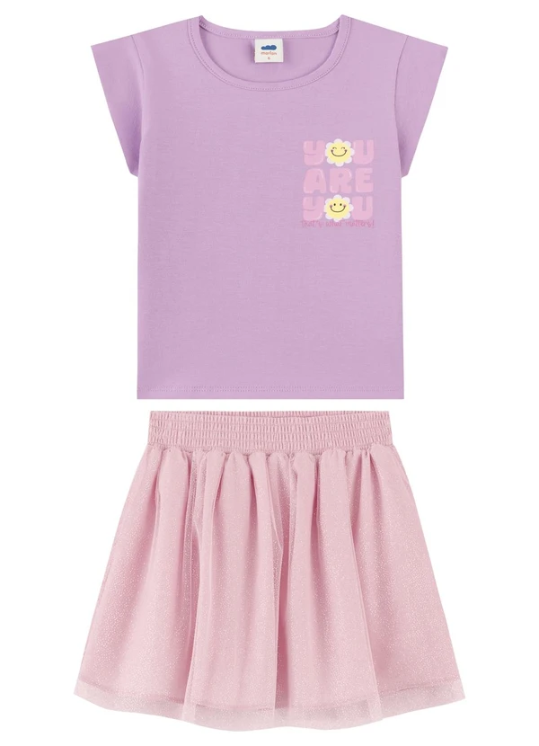 Marlan - Conjunto Blusa e Saia Menina com Tule Roxo