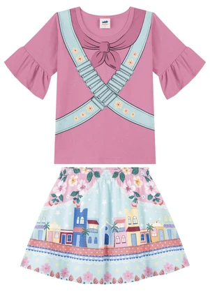 Marlan - Conjunto Blusa e Saia Menina Estampado Rosa - MARLAN