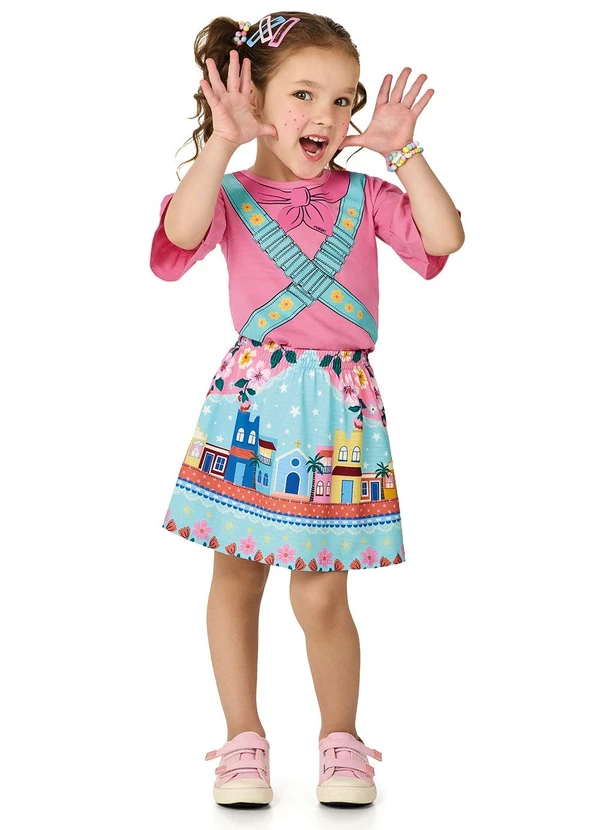 Marlan - Conjunto Blusa e Saia Menina Estampado Rosa