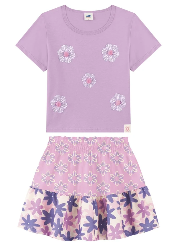Marlan - Conjunto Blusa e Saia Menina Floral Roxo