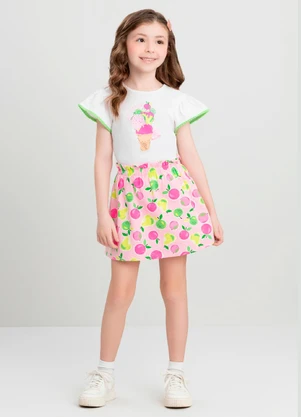 Conjunto Blusa e Saia-Short Infantil Quimby Branco - QUIMBY