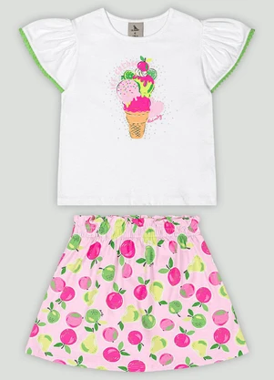 Conjunto Blusa e Saia-Short Infantil Quimby Branco - QUIMBY