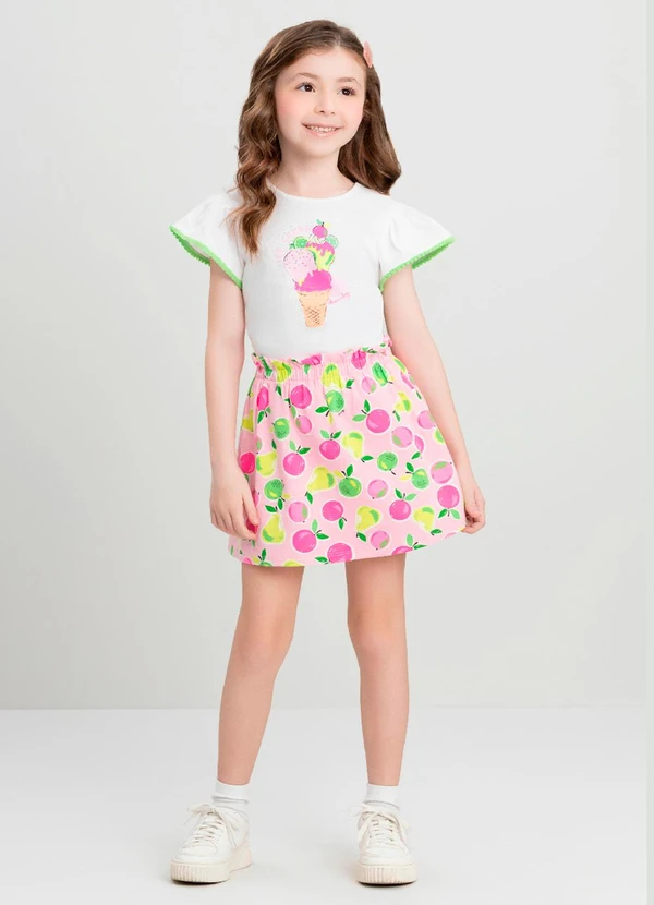 Quimby - Conjunto Blusa e Saia-Short Infantil Quimby Branco