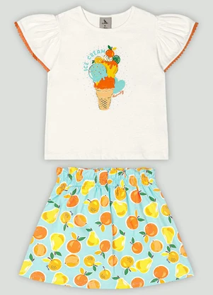 Conjunto Blusa e Saia-Short Infantil Quimby Branco - QUIMBY
