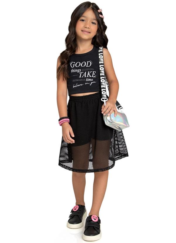 Marlan - Conjunto Blusa e Saia Tela Esportiva Preto