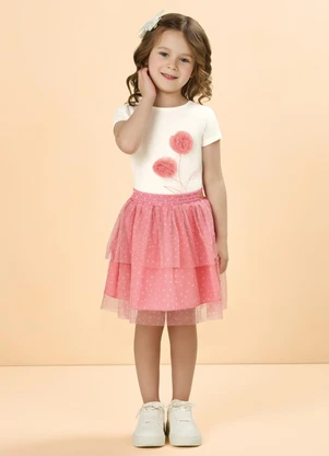 Milli e Nina - Conjunto Blusa e Saia Tule Infantil Menina Bege - MILLI E NINA