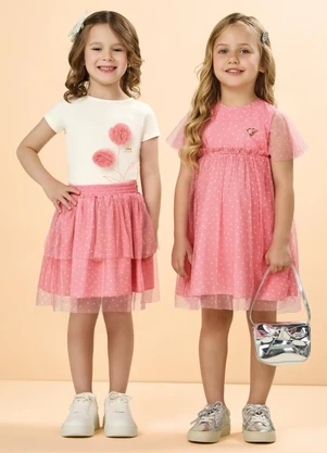 Milli e Nina - Conjunto Blusa e Saia Tule Infantil Menina Bege - MILLI E NINA