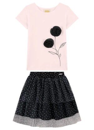 Milli e Nina - Conjunto Blusa e Saia Tule Infantil Menina Rosa - MILLI E NINA