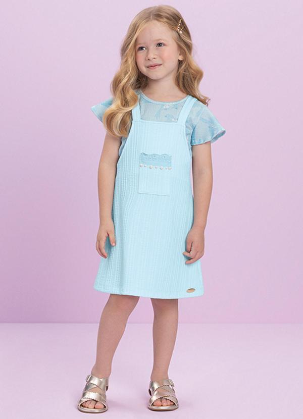 Milli e Nina - Conjunto Blusa e Salopete Jacquard Tranças Azul