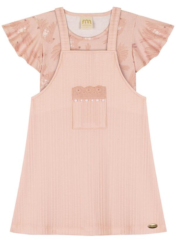 Milli e Nina - Conjunto Blusa e Salopete Jacquard Tranças Rosa