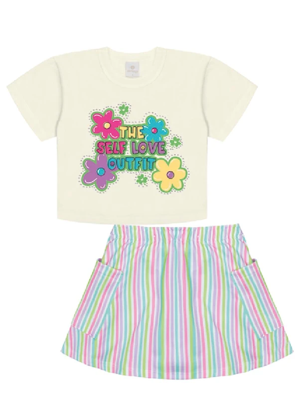 Abrange - Conjunto Blusa e Salopete Natural e Multicores