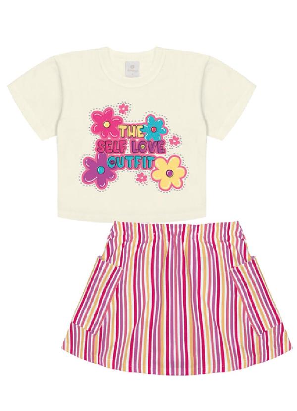 Abrange - Conjunto Blusa e Salopete Natural e Multicores