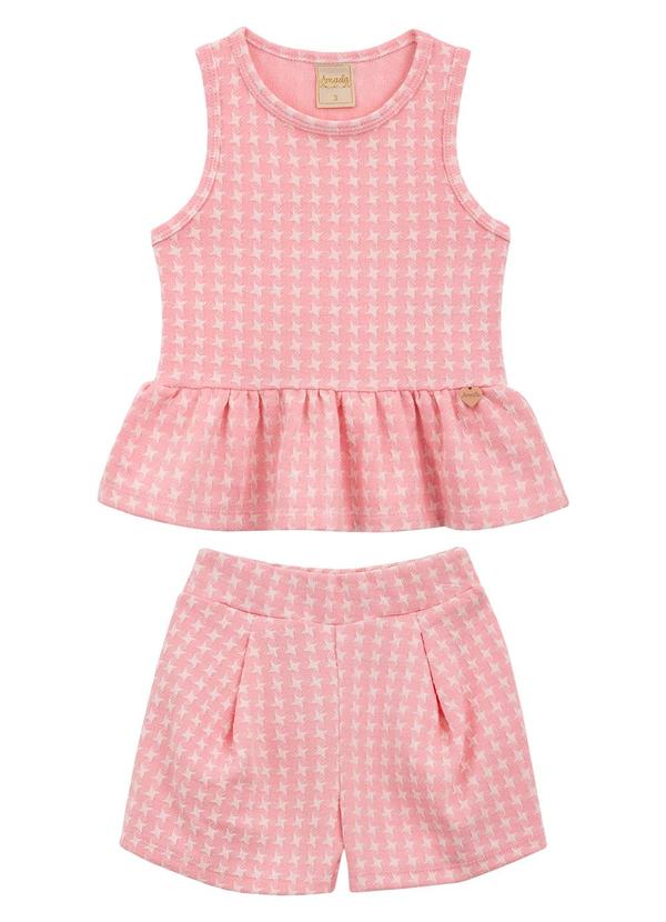 Amada - Conjunto Blusa e Short em Malha Jacquard Rosa