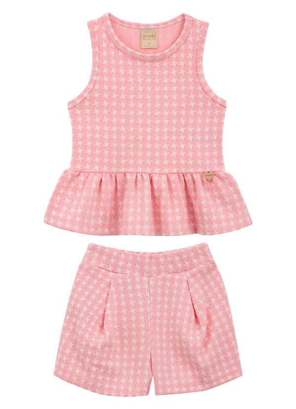 Amada - Conjunto Blusa e Short em Malha Jacquard Rosa