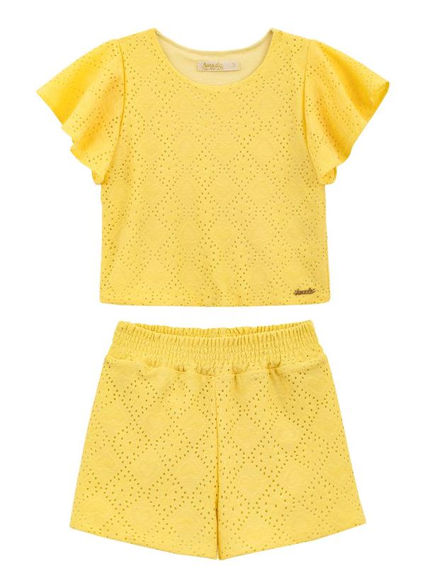 Amada - Conjunto Blusa e Short em Malha Laise Amarelo