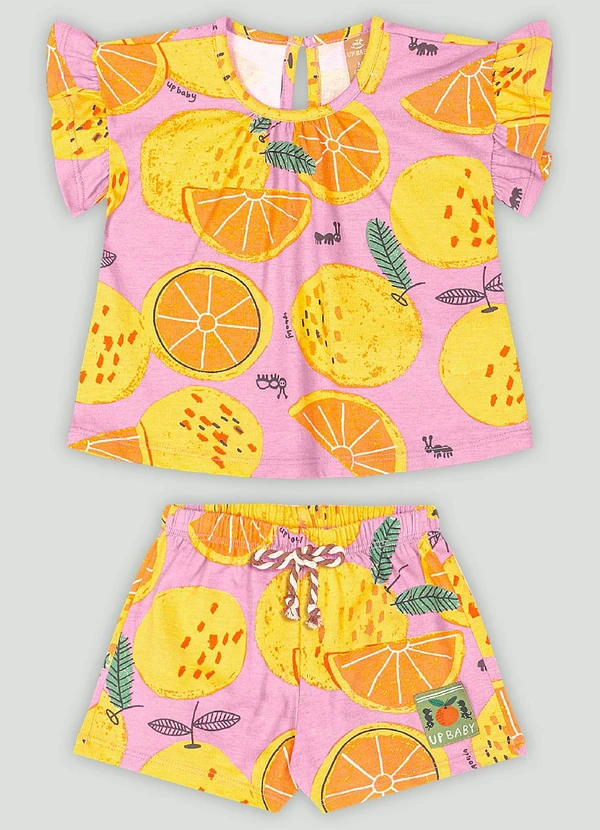 Up Baby - Conjunto Blusa e Short em Meia Malha Up Baby Rosa