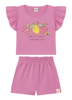 Marlan - Conjunto Blusa e Short em Moletinho Relevo Rosa - MARLAN