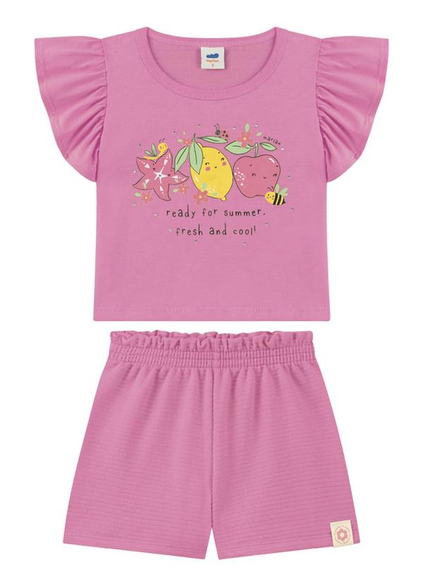 Marlan - Conjunto Blusa e Short em Moletinho Relevo Rosa