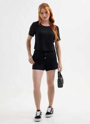 Cativa You - Conjunto Blusa e Short em Tecido Texturizado Pret - CATIVA YOU