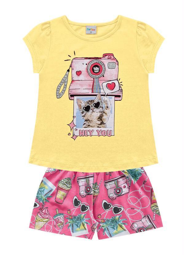For Fun - Conjunto Blusa e Short Forfun Amarelo