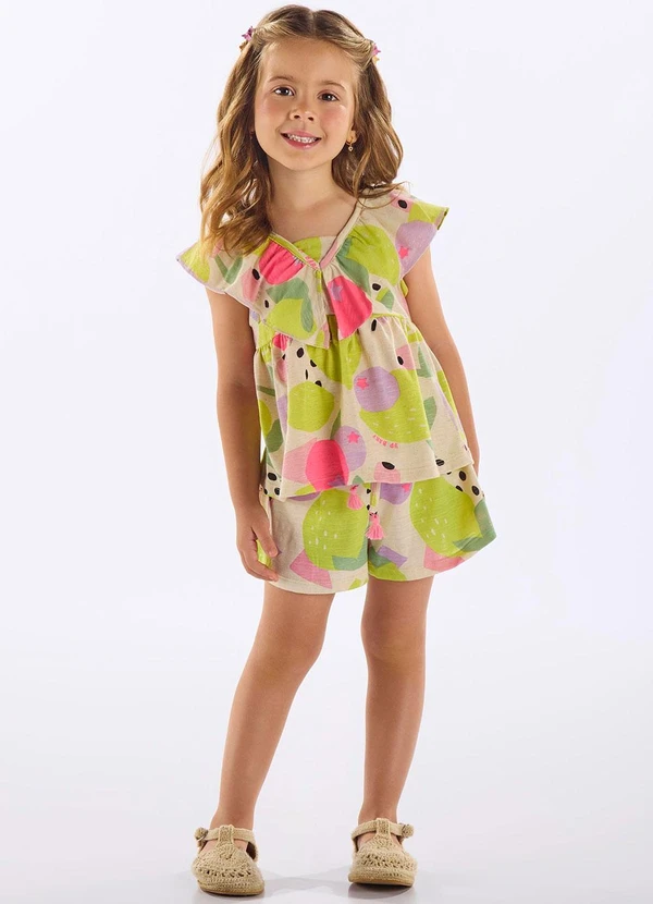 Up Baby - Conjunto Blusa e Short Infantil Bege