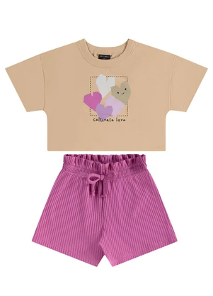 Guloseima - Conjunto Blusa e Short Infantil Bege - GULOSEIMA