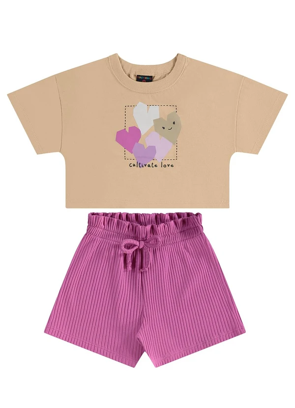 Guloseima - Conjunto Blusa e Short Infantil Guloseima Bege