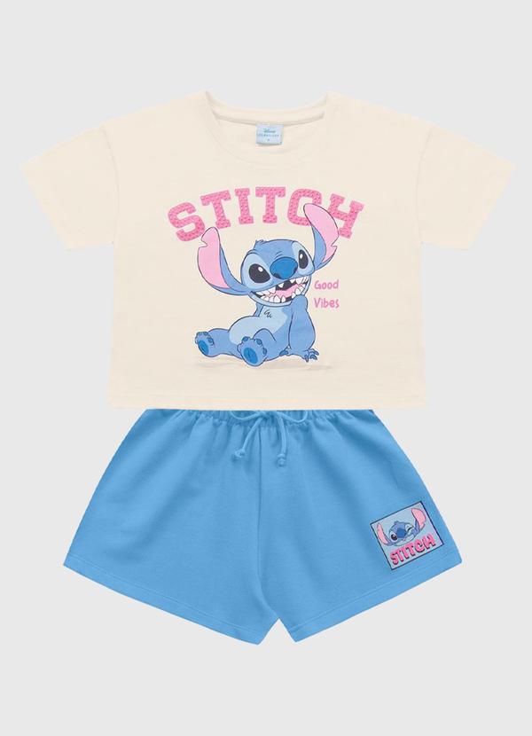 Fakini Kids - Conjunto Blusa e Short Lilo & Stitch Bege