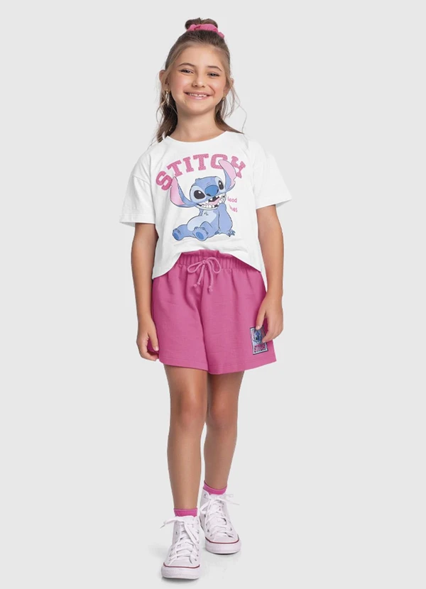 Fakini Kids - Conjunto Blusa e Short Lilo & Stitch Branco