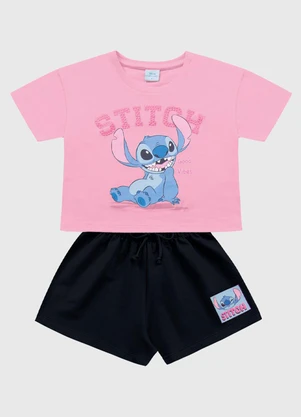 Fakini Kids - Conjunto Blusa e Short Lilo & Stitch Rosa - FAKINI KIDS