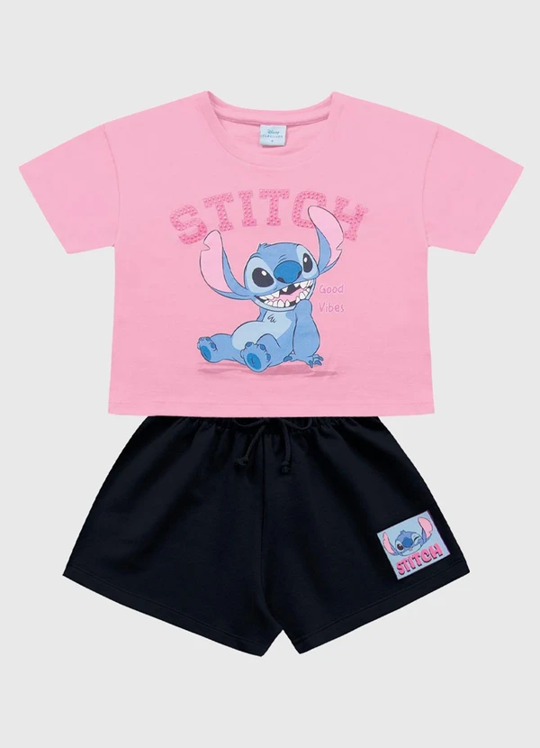 Fakini Kids - Conjunto Blusa e Short Lilo & Stitch Rosa