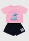 Fakini Kids - Conjunto Blusa e Short Lilo & Stitch Bege - variação: Rosa