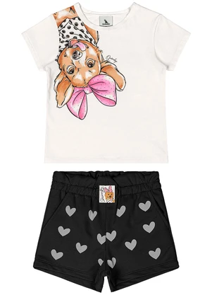 Quimby - Conjunto Blusa e Short Menina Bege - QUIMBY