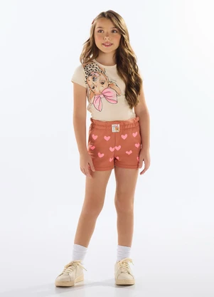 Quimby - Conjunto Blusa e Short Menina Bege - QUIMBY