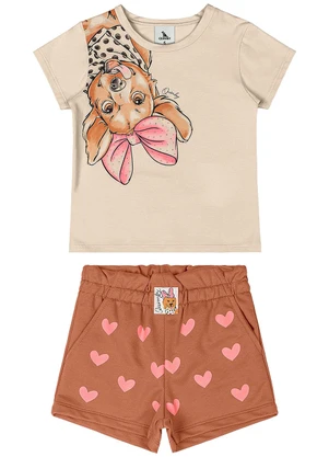 Quimby - Conjunto Blusa e Short Menina Bege - QUIMBY