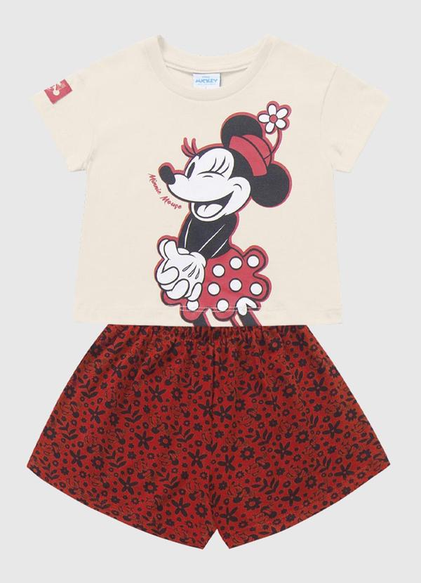 Fakini Kids - Conjunto Blusa e Short Minnie Bege
