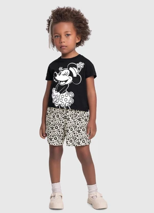 Fakini Kids - Conjunto Blusa e Short Minnie Preto - FAKINI KIDS