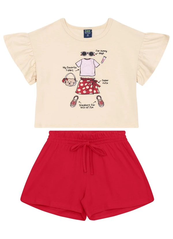 Bee Loop - Conjunto Blusa e Short para Menina Bee Loop Bege