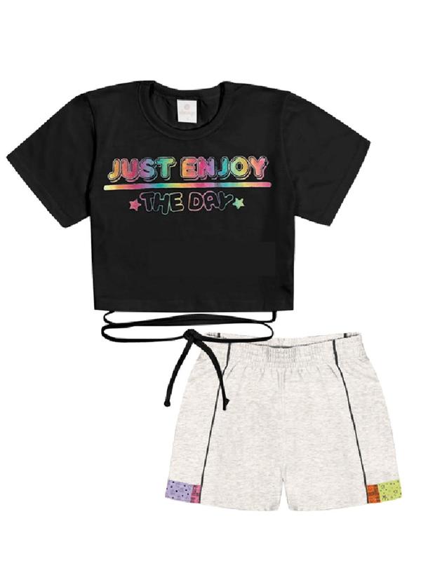 Abrange - Conjunto Blusa e Short Preto Multicores