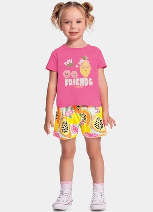 Fakini Kids - Conjunto Blusa e Short Rosa - FAKINI KIDS