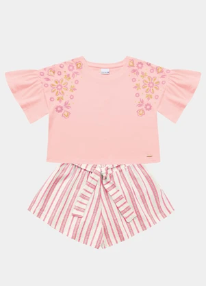 Fakini Kids - Conjunto Blusa e Short Rosa - FAKINI KIDS