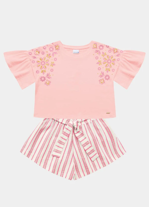 Fakini Kids - Conjunto Blusa e Short Rosa